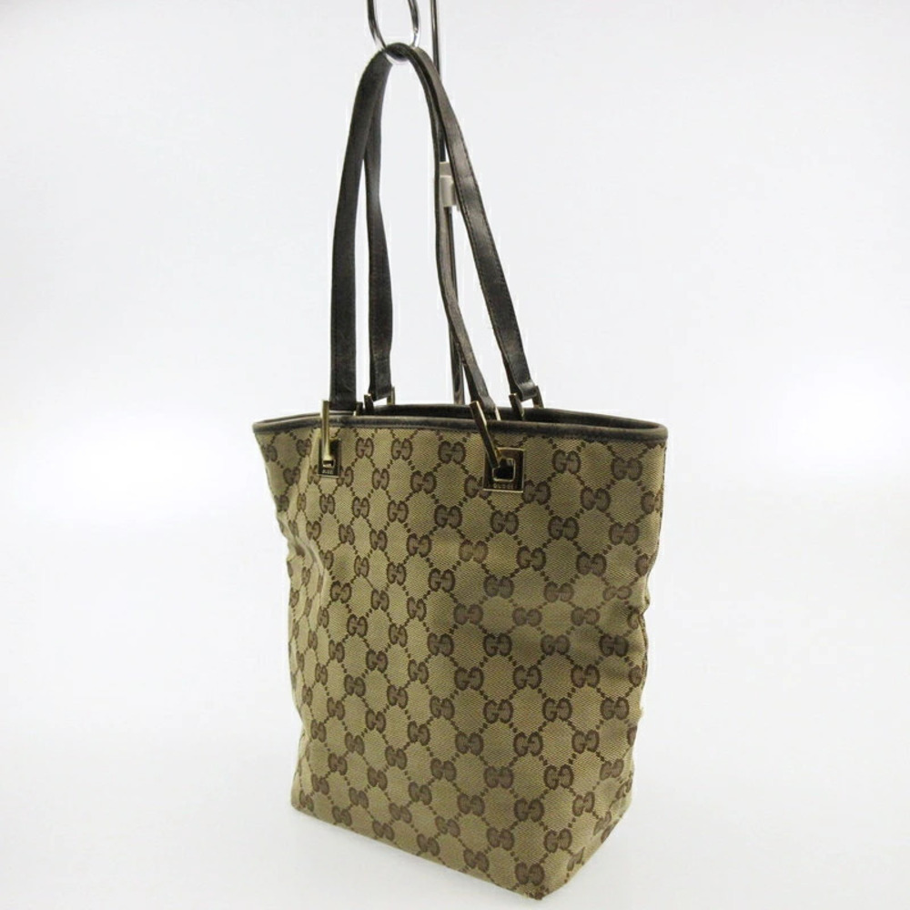 Gucci GG Patterned Canvas Tote Bag monogram canvas brown leather